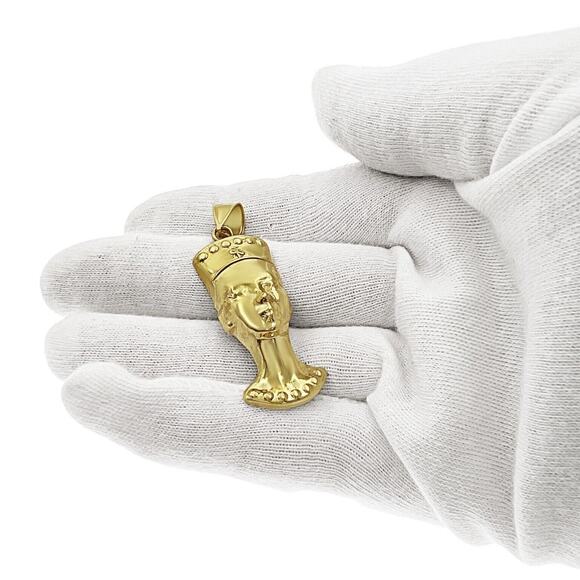10k Yellow Gold Egyptian Queen Nefertiti Pendant 2" - Picture 3 of 3
